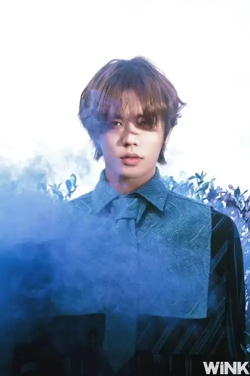 林彦俊 in staffonly 23ss 蓝黑条宽松衬衫&蓝色牛仔假领子登上《wink