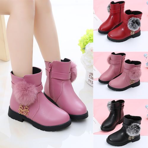 儿童靴女童靴子2023新款中大童靴女孩加绒防滑雪地靴公主短靴