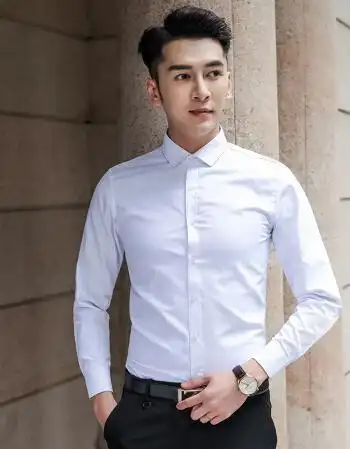 白衬衫长袖结婚伴郎衬衣商务西裤正装上班工作礼服 长袖白色 黑裤子