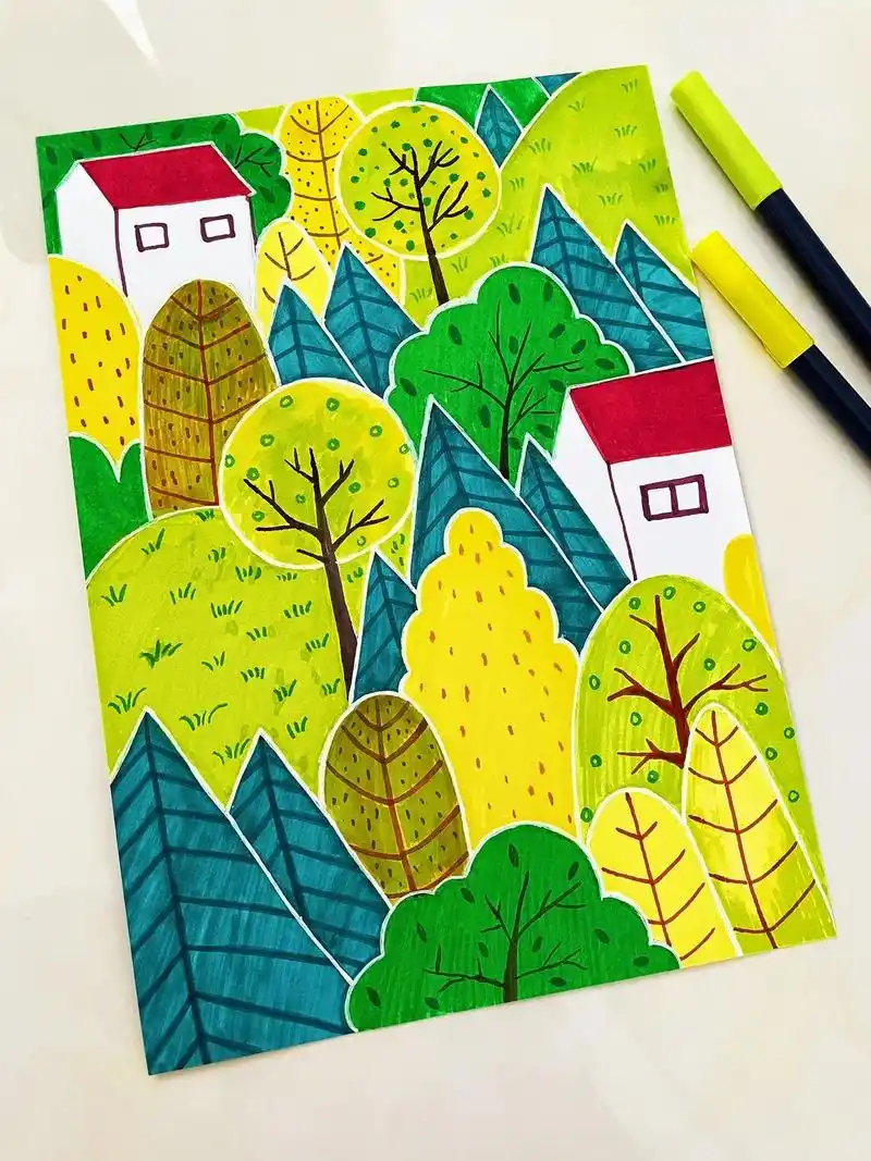 手绘装饰画,9615详细教程,来感受这治愈 - 抖音