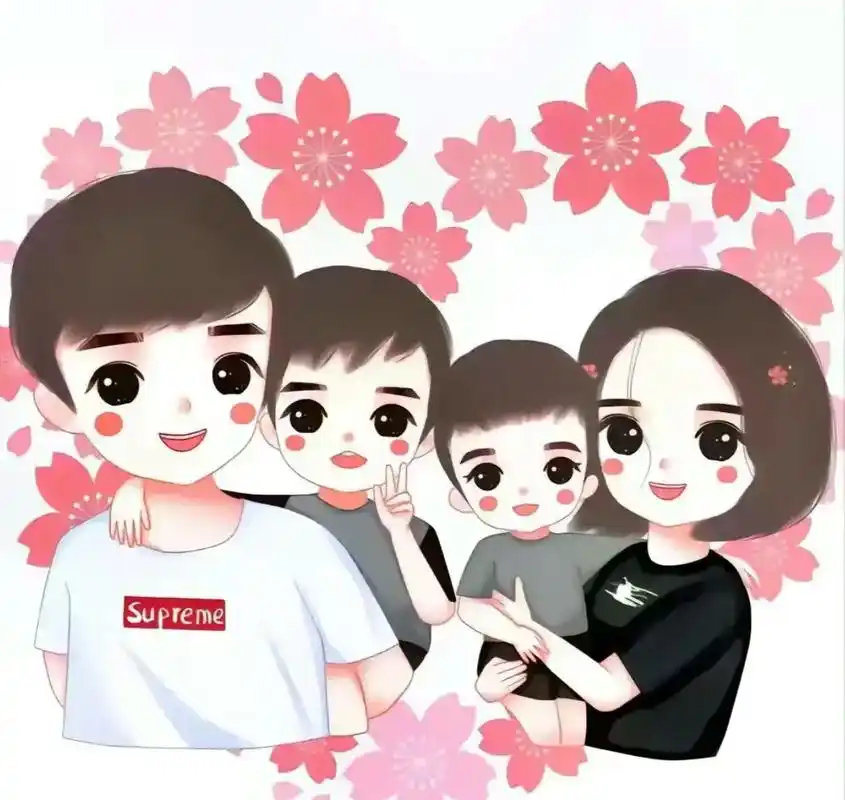 一家四口微信头像两个儿子卡通可爱背影 - 抖音