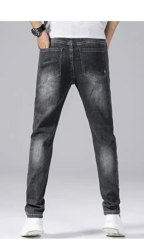 烟灰色牛仔裤男春夏款青年男士弹力修身小直筒百搭男裤子蓝色yc6802b