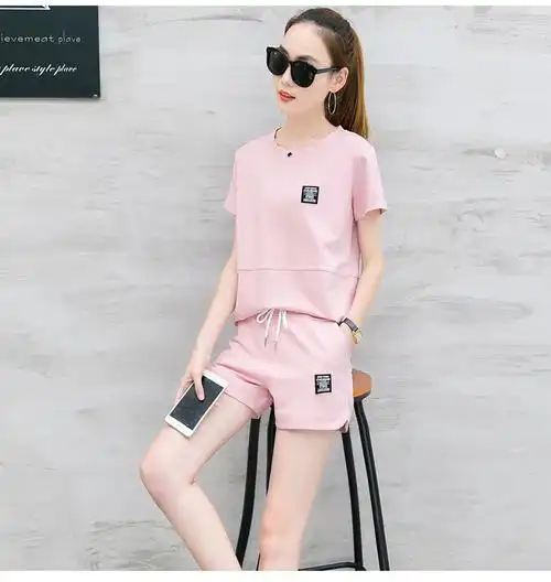2018新款夏季时尚短袖短裤休闲运动服套装女装夏天韩版两件套