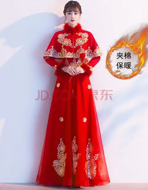 【秋冬上新】品牌新娘敬酒服女中国风酒红色秋冬长袖加厚结婚衣服女