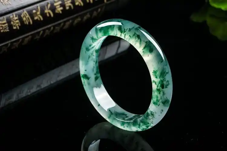 缅甸玉翡翠手镯女正圆高冰飘花妈妈款冰种窄版翡翠玉镯处理手饰女 53