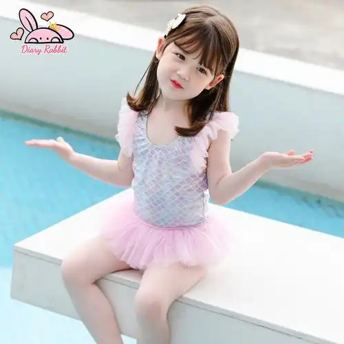 日记兔女童泡温泉泳衣儿童宝宝泳装可爱小女孩洋气公主连体泳衣