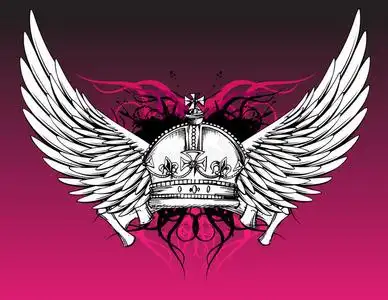 王逗逗纹身翅膀粉红色的皇冠和翅膀纹身照片