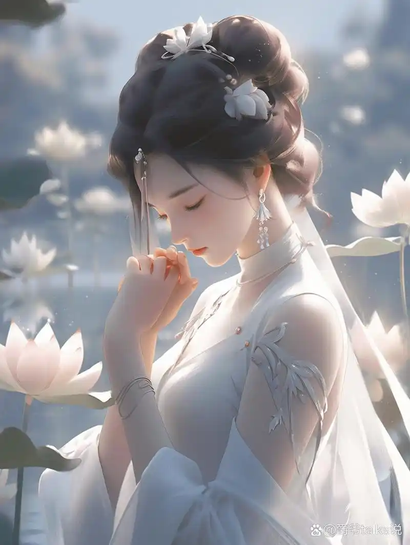 淡雅荷花|高清壁纸|古风美女 粉艳荷花不胜娇, 清波荡漾小船摇.