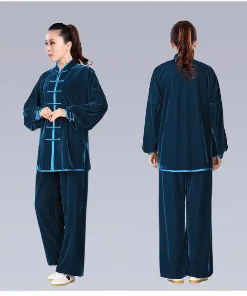 太极服金丝绒不倒绒加厚加绒秋冬南韩绒练功服金丝绒太极服表演服