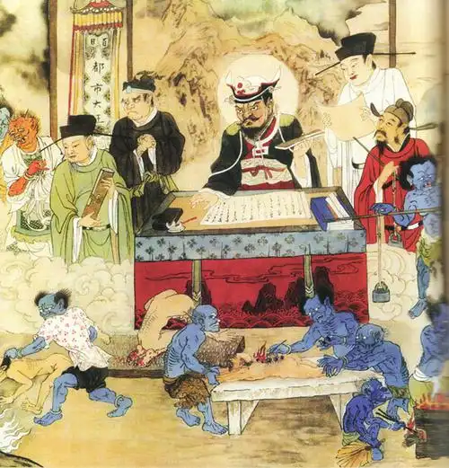 台湾画家江逸子画作《地狱变相图》局部之《十殿阎罗》