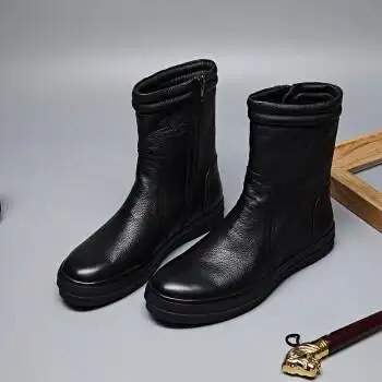 春秋季加绒男士中筒靴子高帮皮鞋厚底西藏装蒙古马靴英伦韩版商务品质