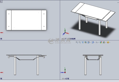 钢化玻璃和铬(可扩展)的餐桌设计模型三视图