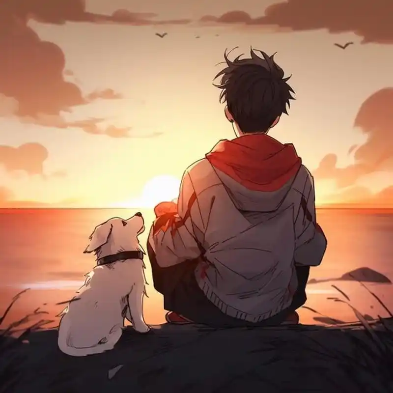 头像一个男的和狗的背影啥意思 一人一狗9898 在夕阳下95 就像