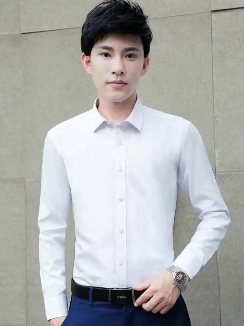 白衬衫男士长袖秋季工装纯色商务职业正装修身寸衫短袖白衬衣免烫