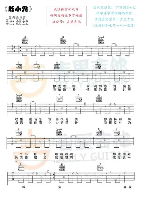 胆小鬼吉他谱_梁咏琪_弹唱六线谱_高清版1