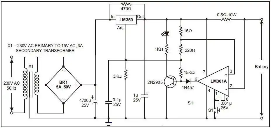 简单的12伏电池充电器电路设计