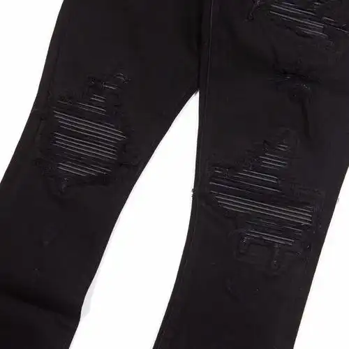 amiri 黑色破坏皮质补丁机车牛仔裤