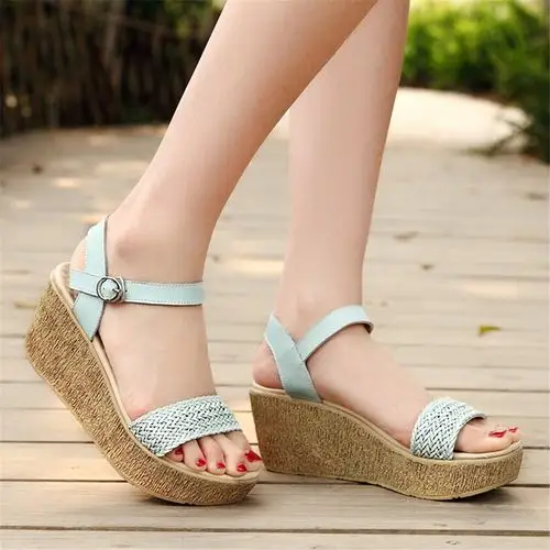 benlu 本露 女士时尚百搭坡跟凉鞋 舒适清凉松糕鞋 防水台学生厚底