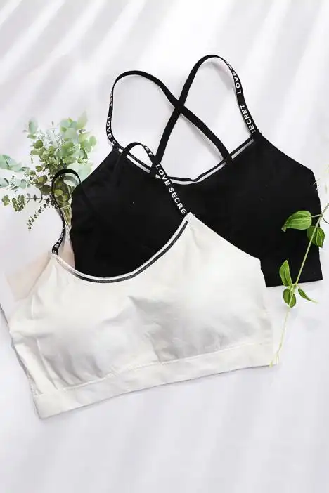 2件装运动内衣女无钢圈字母肩带学生少女美背文胸吊带背心裹胸打底