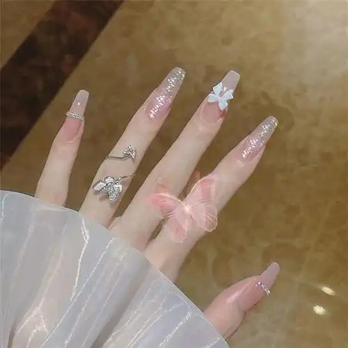 茹诗妮长款穿戴美甲手假指甲贴片网红ins美甲贴片法式链条甲片成品长