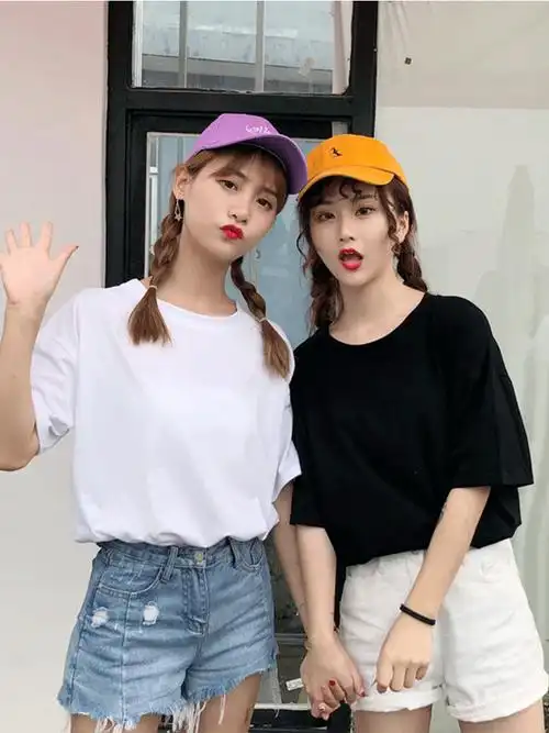 2019网红同款佛系少女上衣服女街拍款韩版夏季短袖t恤女闺蜜装潮
