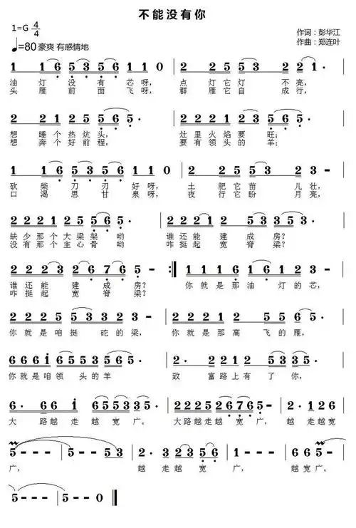 不能没有你 歌谱 简谱