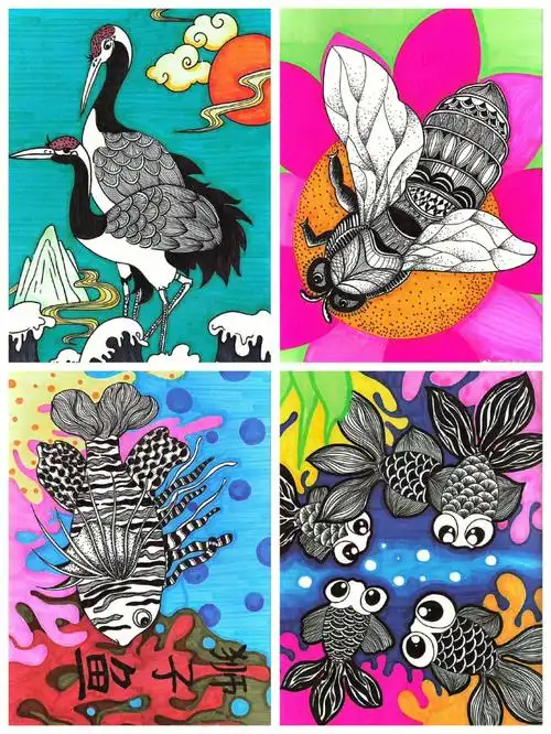 后附大图,适合三年级以上临摹,考级#儿童画  #线描  #创意线描  #考级