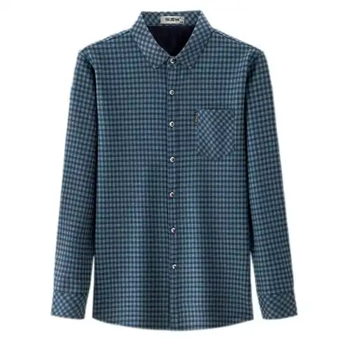 恒源祥保暖衬衫男士长袖加绒加厚格子高端男衬衣中年爸爸冬装