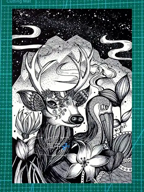 黑白线描装饰画