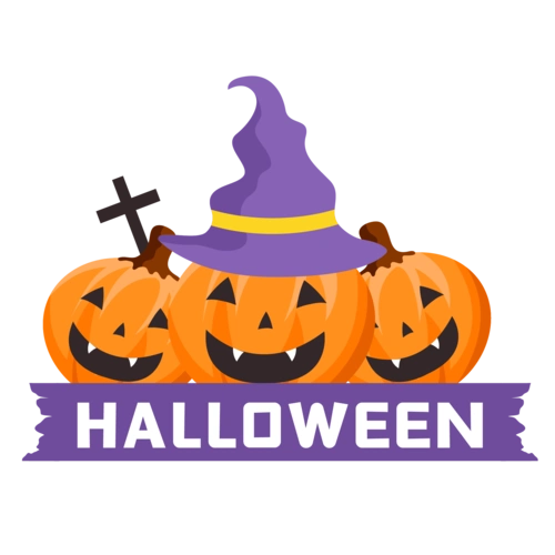 万圣节紫色卡通南瓜十字架元素