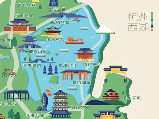 杭州西湖旅游地图插画
