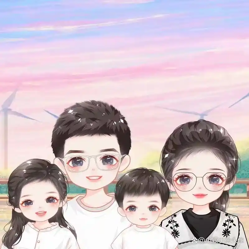 家庭漫画头像,一家三口,四口卡通全家福,可爱又精致