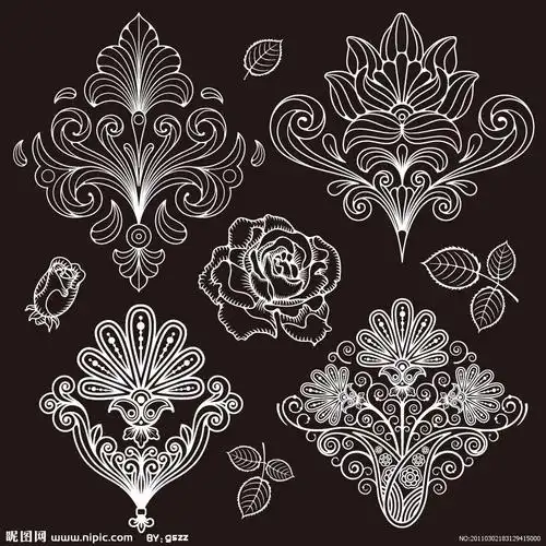 黑白欧式古典花纹花边边框装饰设计素材