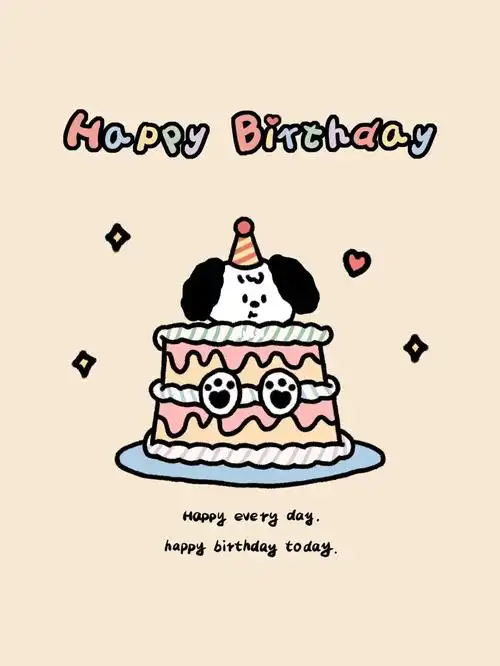 超可爱小狗生日蛋糕创意插画卡通头像壁纸