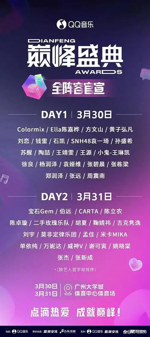 《【广州】qq音乐巅峰盛典,群星荟萃的音符盛宴(河马票务)》门票及