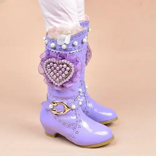 儿童靴子2017秋冬款女童高跟靴女孩公主加绒雪地棉靴韩版高筒长靴