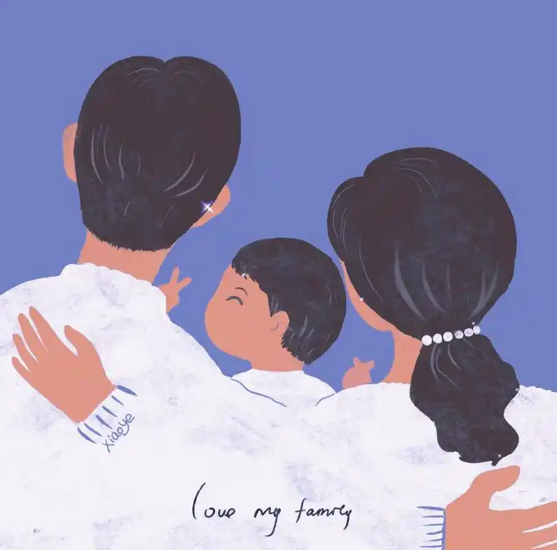 一组家庭微信头像第一张 应邀画微信头像 温馨幸福的一家 拥抱冬天的