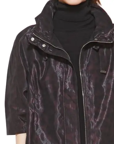 紫黑色立领个性潮流印花七分袖外套