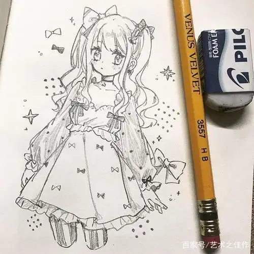 铅笔人物手绘,很可爱的一组美少女线稿