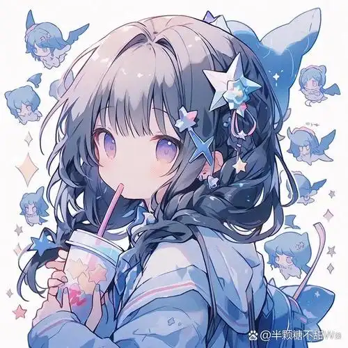 夏日冰饮的清凉,与君共享的快乐.蓝色系卡通女生头像来啦