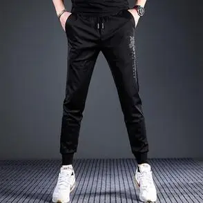 修身薄款小脚裤运动裤子男士男春夏季潮流新款黑色百搭休闲裤弹力