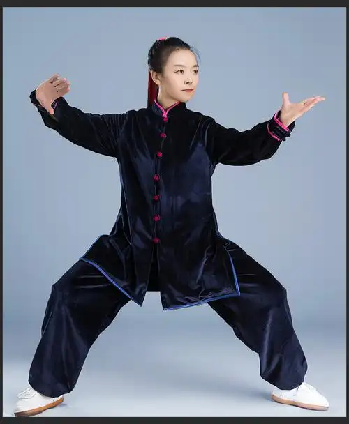 陈家沟太极服秋冬季加绒保暖加厚南韩绒男女太极拳练功服金丝绒孔雀蓝