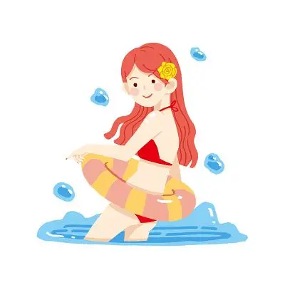 夏天女生游泳人物素材彩色手绘卡通泳装女孩游泳人物游泳圈矢量元素