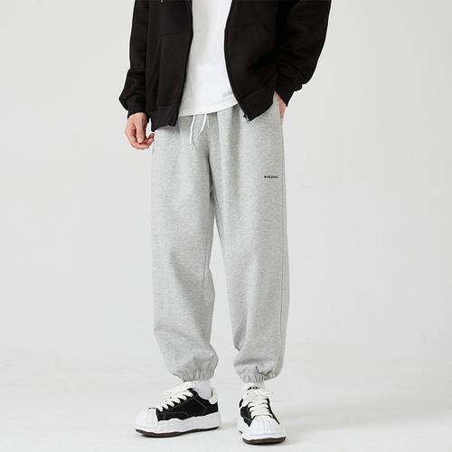 重磅卫裤男秋冬款美式休闲宽松束脚裤男生灰色运动裤冬季裤子男款