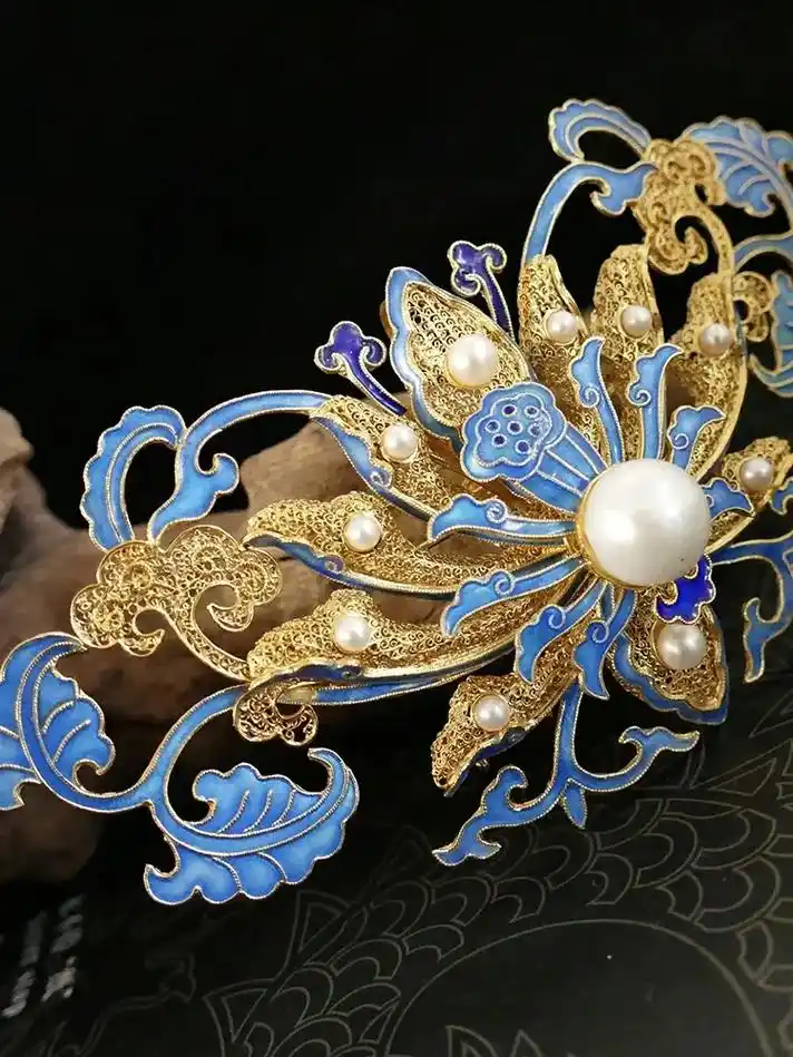 镶金堂纯银镀金故宫发簪仿点翠簪子发饰精致古风高端百搭天然珍珠