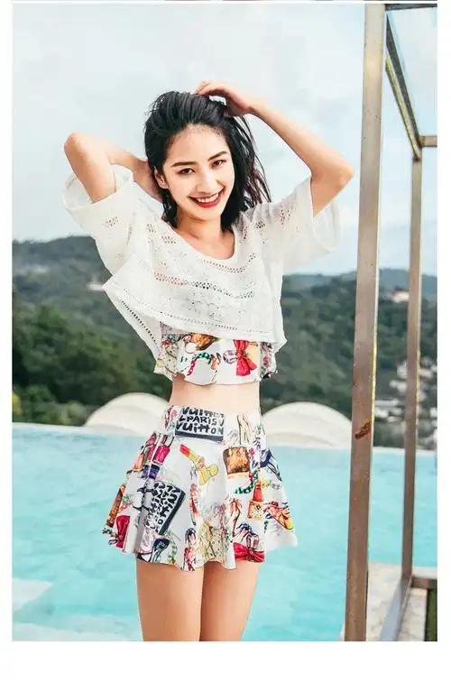 泳衣女三件套韩国温泉小香风比基尼分体裙式罩衫遮肚显瘦性感泳装