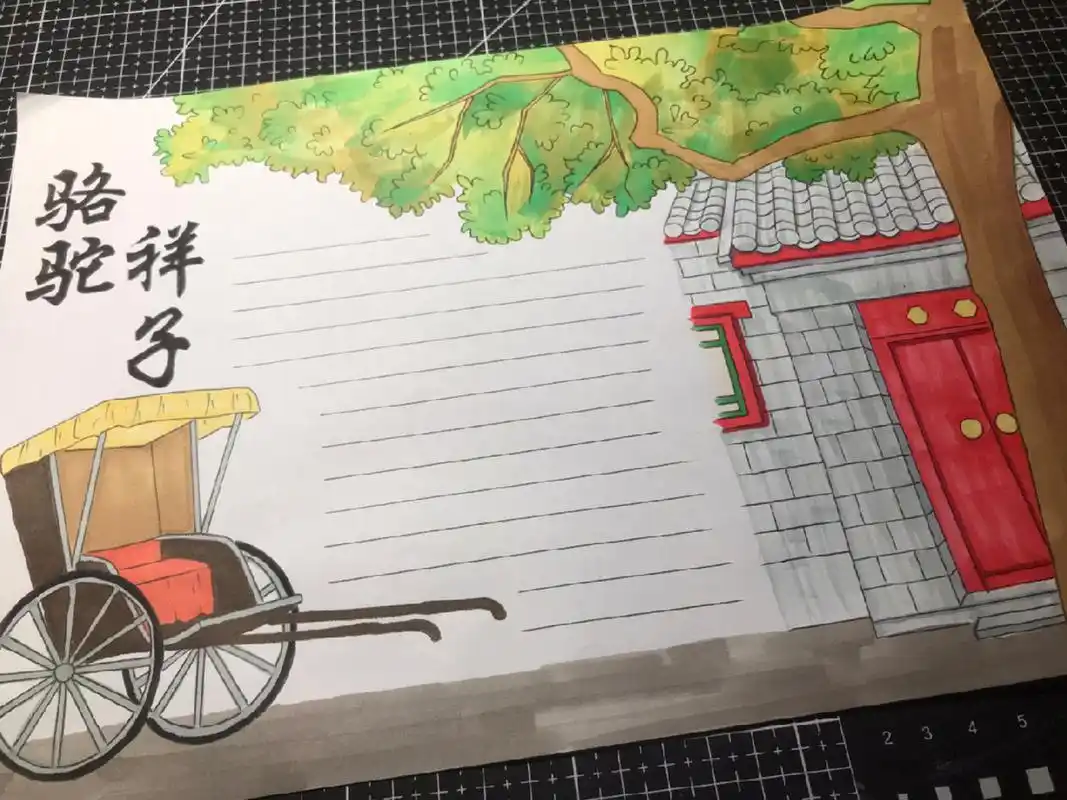 七年级下册骆驼祥子手抄报      骆驼祥子思维导图手抄报已好,线稿