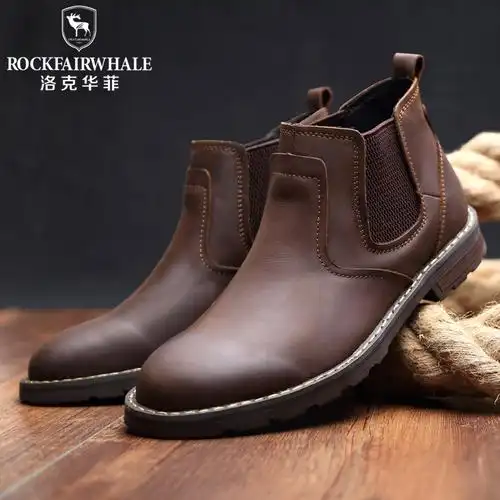 洛克华菲马丁靴男冬季高帮真皮复古切尔西靴男士中帮休闲工装短靴