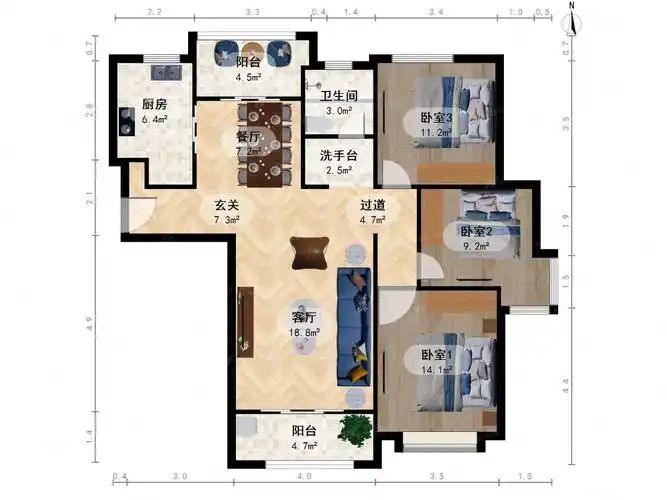 东方鸿璟(公寓住宅)3室2厅1卫124.31㎡南北531万