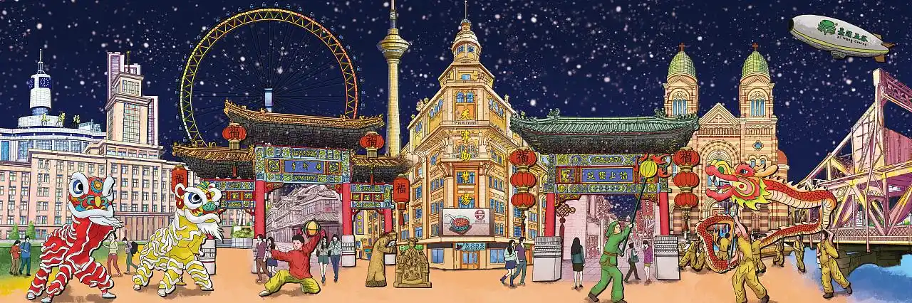 天津十大地标建筑插画